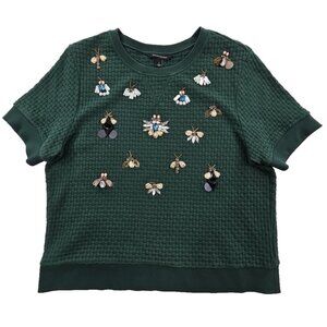 Banana Republic Women's Size L Hunter Green Short Sleeve Bee Pullover Sweater